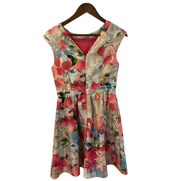 CYNTHIA STEFFE Presley Floral Fit And Flare Jacquard Pink Peony Dress Size 6 - Picture 4 of 9